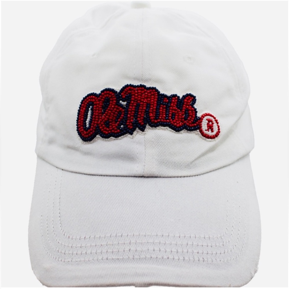 NEW Ole Miss White Beaded Adjustable Ball Cap Women’s Men’s Game Days